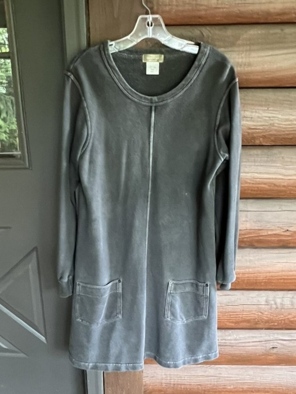 The Territory Ahead Grey Cotton Long Sleeve Sweatshirt Dress Front Pockets Sz S